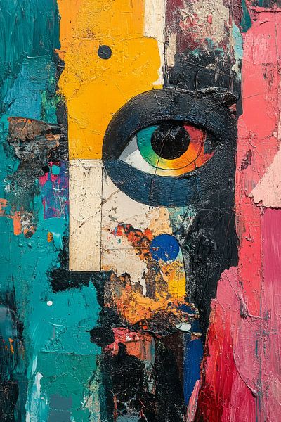 Het Oog van Abstractie Kleurrijk Textuurspel in Mixed Media van Eva Lee