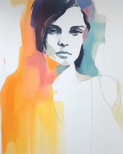 Modern portret van een jonge vrouw, aquarel