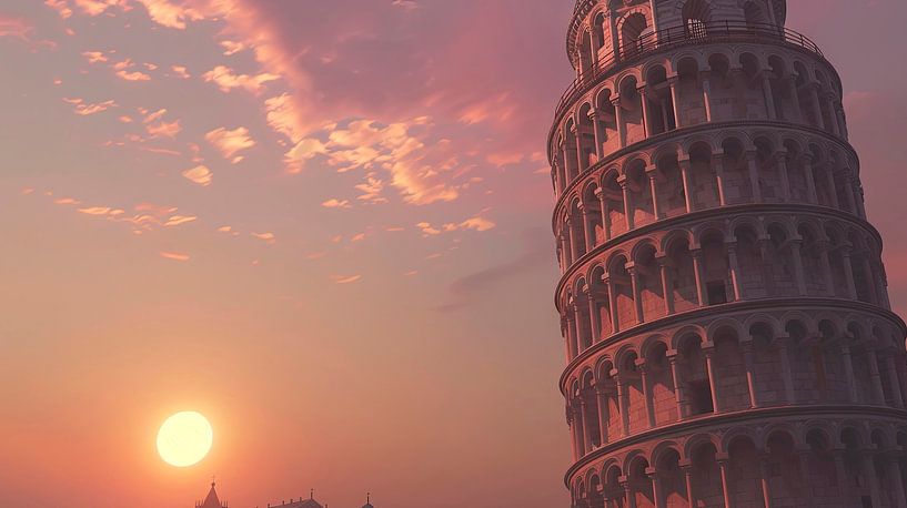 Leaning Tower of Pisa at sunset by Poster Art Shop