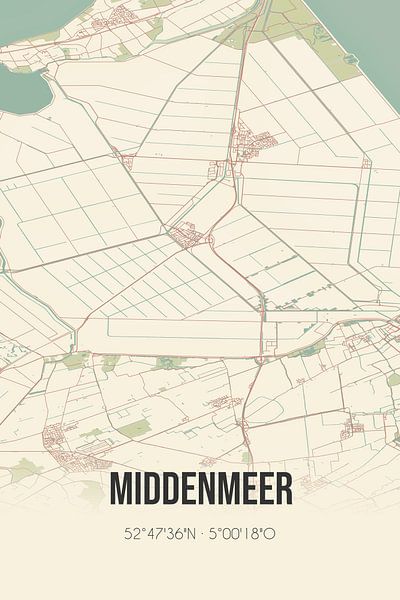 Vieille carte de Middenmeer (Hollande du Nord) par Affiches de lieux