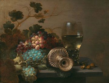 Stilstaande bekers, druiven en walnoten, Jan van de Velde