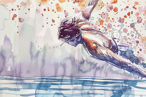 Drawing, watercolour, sports, swimming - 2
