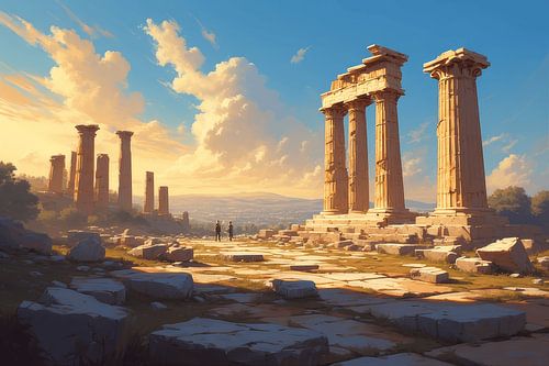 Ruines de l'ancien Parthénon au coucher du soleil