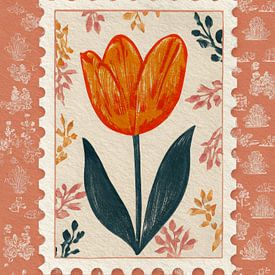 An orange tulip in a playful graphic style by But First Framing
