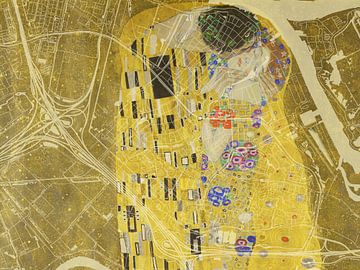 Kaart van Ridderkerk met de Kus van Gustav Klimt van Map Art Studio