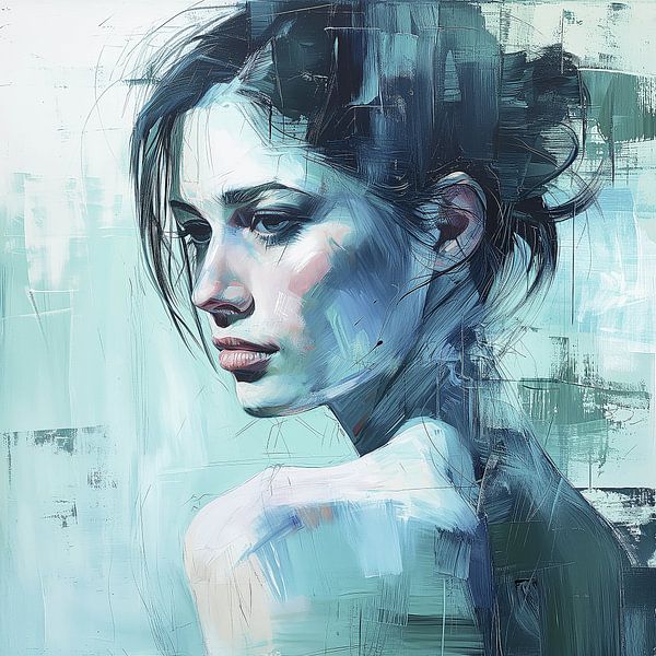 Porträt einer Frau, &#039;Blaue Reflexion&#039; von Color Square