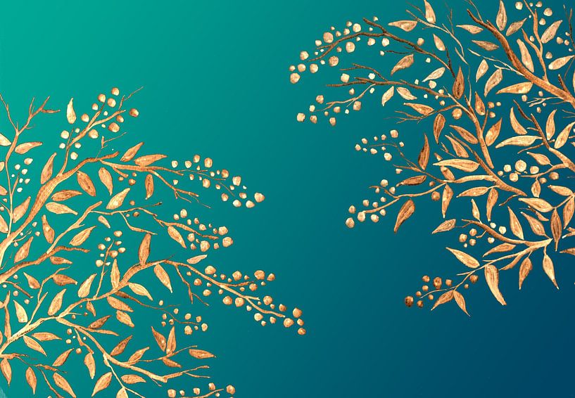 Golden branches on turquoise by Sebastian Grafmann