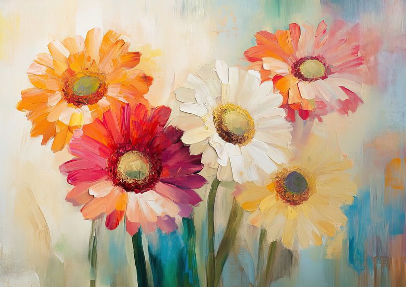 Toile de fleurs | Fleurs colorées par Art Merveilleux