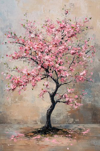 Peinture avec des cerisiers en fleurs