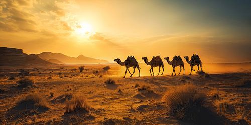 Desert Travellers at Sunset