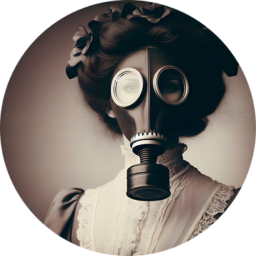 Vrouwenportret historisch met gasmasker van FoXo Art