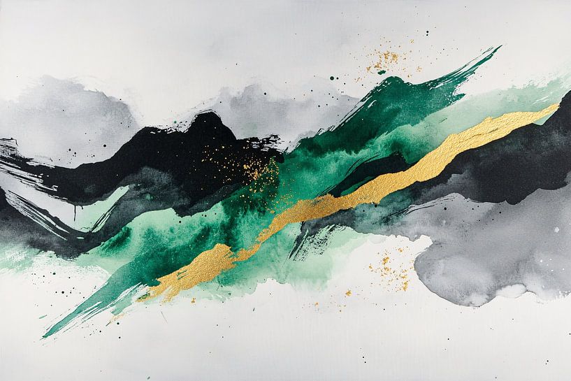 Abstrakte Kunst in Grün und Gold von Imperial Art House