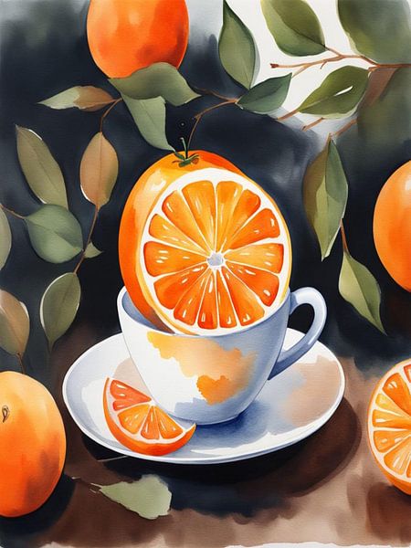 Beker en sinaasappels. van TOAN TRAN