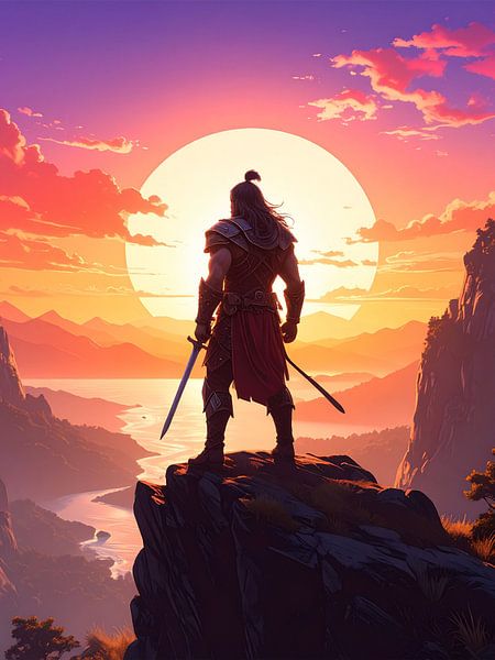 Samurai-Krieger-Sonnenuntergang-Silhouette von rendyokt rendy