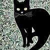 Chat noir parmi des plantes vertes - illustration décorative de chat lourd sur Lily van Riemsdijk - Art Prints with Color