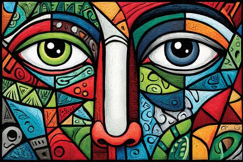 portret vrouw in kleur glas in lood stijl