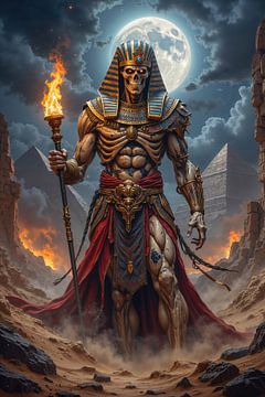 ANKHRAEL - A Pharaoh Mummy Holding a Torch in Front of the Pyramids by INFERAURUM