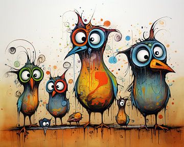 Famille d'oiseaux caricaturée sur Blikvanger Schilderijen