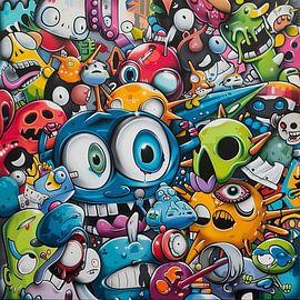 Un monde abstrait de dessins animés plein de couleurs sur artefacti