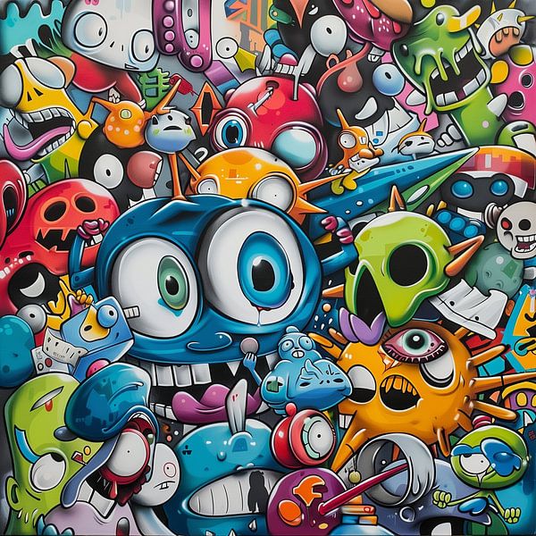 Abstracte cartoonwereld vol kleur van artefacti