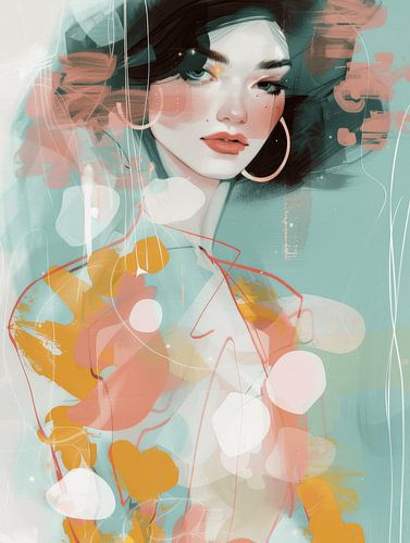 Modernes und abstraktes Porträt in frischen Farben. von Carla Van Iersel