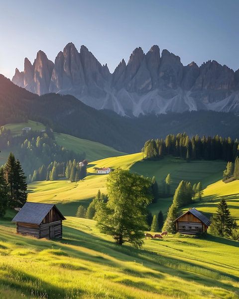 Grüne Täler, hohe Berge von fernlichtsicht