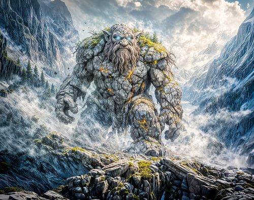 Dynamic Fantasy Troll in Dramatic Atmospheric Landscape