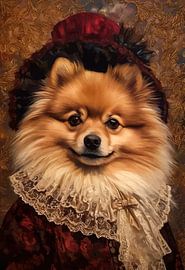 Chien de Poméranie en robe victorienne