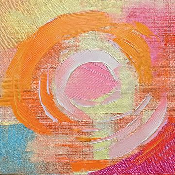 Abstracte kunst in Oranje, Rose en blauw - 4 van Studio Pieternel