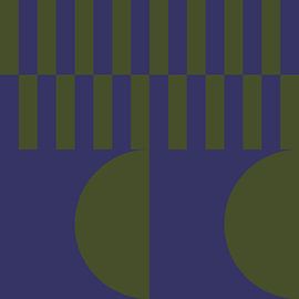 70s Retro formes abstraites multicolores en bleu et vert II sur Dina Dankers