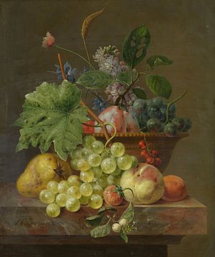 Stilleven met fruit in een terracotta schaal, Anthony Oberman