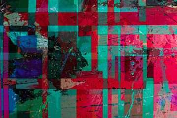 Modern, Abstract Digitaal Kunstwerk in Rood Zwart Blauw