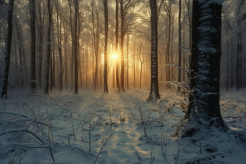 Magical light in the winter forest