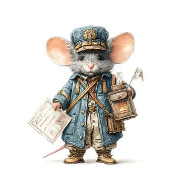 niedliche Maus als Postbote verkleidet Kinderzimmerdekoration