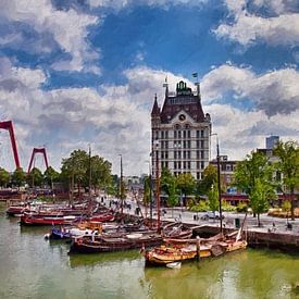 Vieux port de Rotterdam peint numériquement sur Hille Bouma