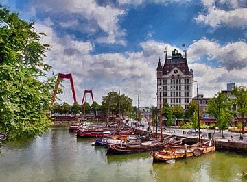 Oude haven Rotterdam digitaal geschilderd van Hille Bouma