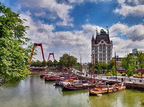 Oude haven Rotterdam digitaal geschilderd