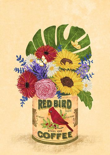 Bloemen In Een Vintage Koffiekan