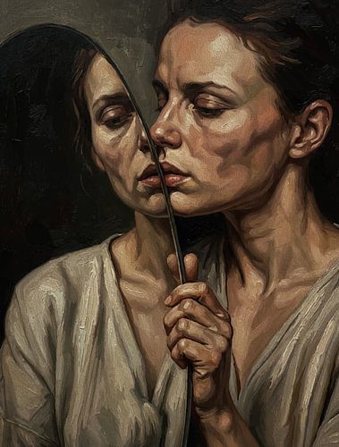 Spiegel van de Ziel - Vrouw Zelfreflectie Olieverfschilderij