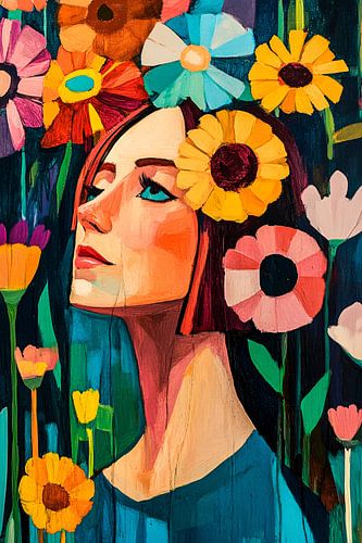 Vrouw met kleurrijke bloemen