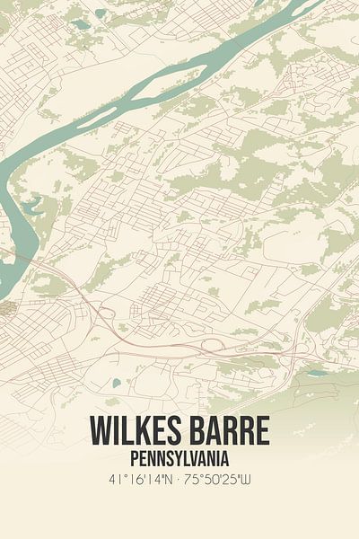 Vintage map of Wilkes Barre (Pennsylvania), USA. by Prints of Place