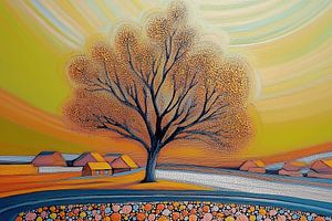 Bunter Baum im pointillistischen Stil