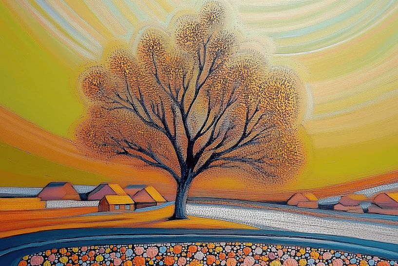 Kleurrijke boom in pointillistische stijl van Ton Kuijpers