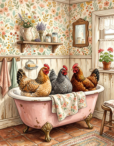 Funny Chicken Bathroom Wall Art