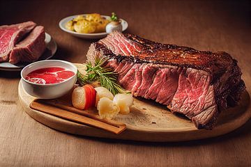 Rauwe biefstuk met rozemarijn Illustratie van Animaflora PicsStock