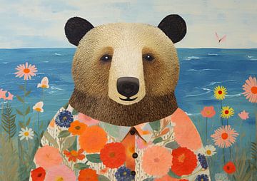 Ours Océan | Portrait d'ours floral sur Art Merveilleux