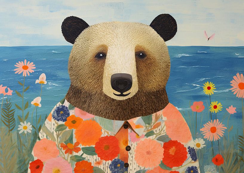 Ozeanbär | Blumenbär Portrait von Wunderbare Kunst