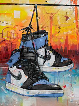 Nike air jordan 1 retro UNC painting by Jos Hoppenbrouwers