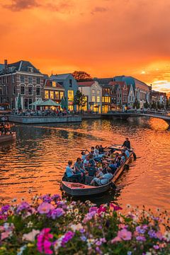 Leiden - Boot auf dem Rhein bei Sonnenuntergang (0037) von Reezyard