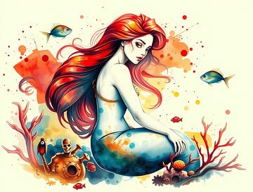 Mermaid on the seabed by Linda de Klein